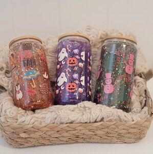 3pc Glass Holiday Tumbler SET